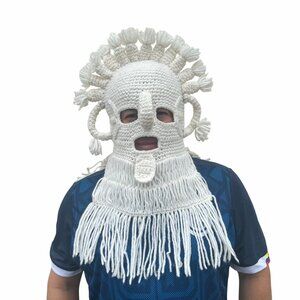 ⭐⭐Aya Huma Diablo Umo Inca's Adult Mask Ecuador Handmade White Inti Raymi Rare⭐⭐
